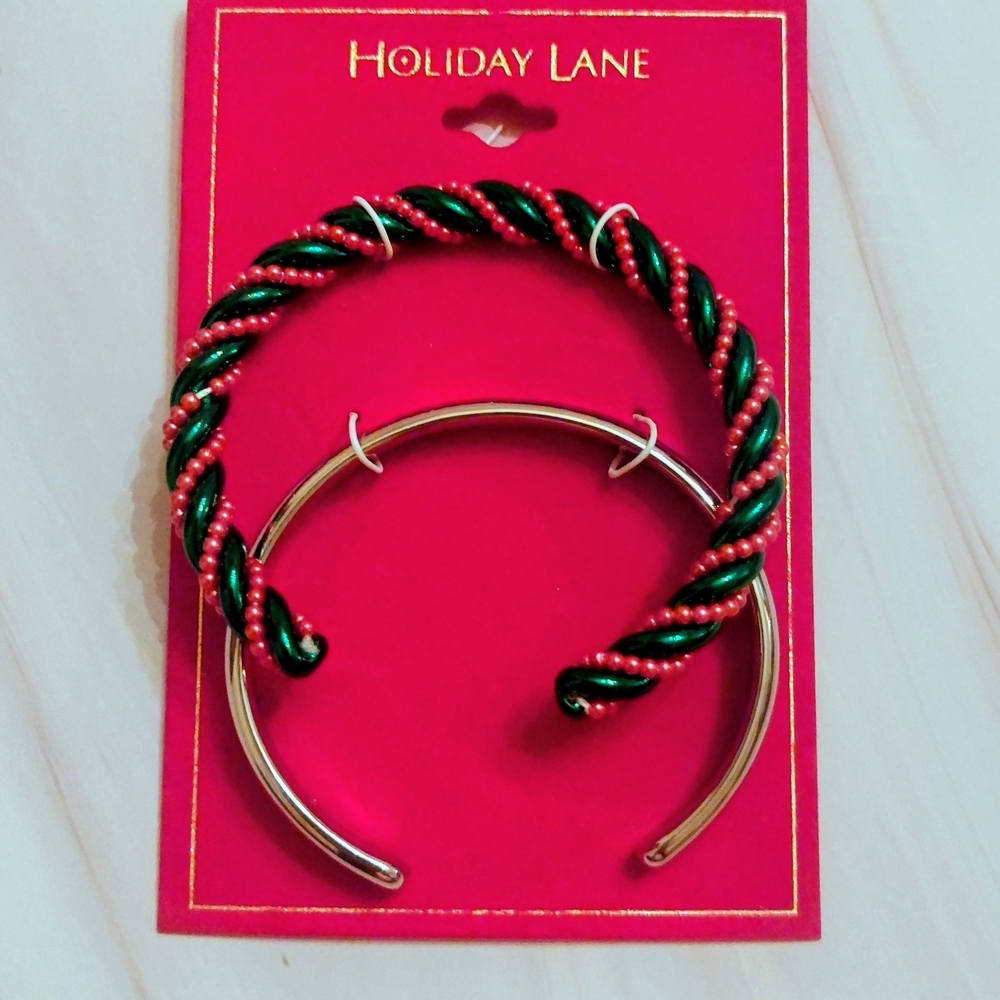 Holiday Lane Braclets Green & Red And Silver